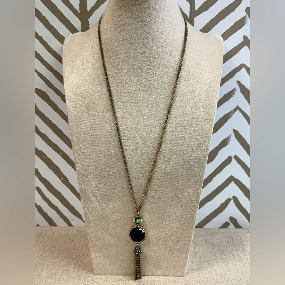 J Crew Long Pave Crystal Tassel Necklace